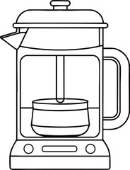 French press coffee maker outline drawing line art vector representing brewing, kitchen, and beverage design