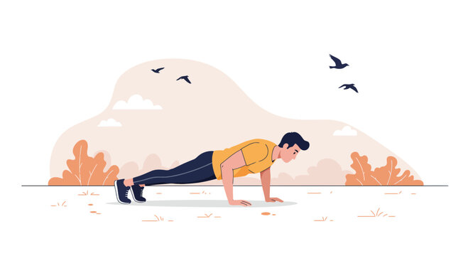 Man doing push up exercise outdoors
