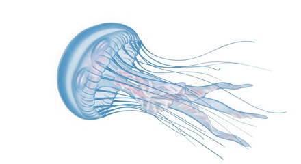 Elegant jellyfish with long tentacles floating in the ocean on transparent background