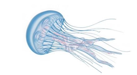 Elegant jellyfish with long tentacles floating in the ocean on transparent background