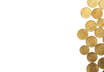 Scattered gold coins on a transparent background