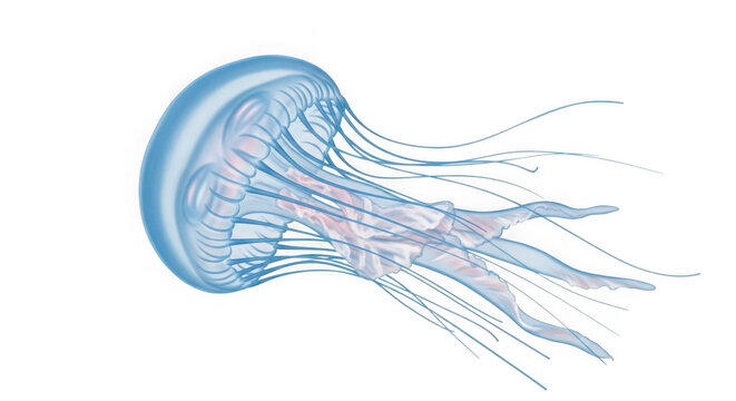 Elegant jellyfish with long tentacles floating in the ocean on transparent background - Powered by Adobe