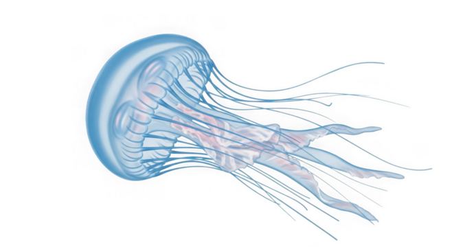 Elegant jellyfish with long tentacles floating in the ocean on transparent background