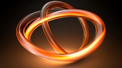 A 3D rendering of a glowing orange ring with a twisted design.