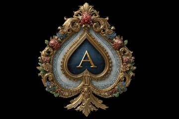 Fototapeta premium Ornate ace of spades emblem with intricate floral embellishments and a regal golden frame