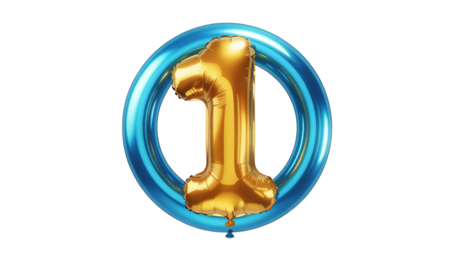 Golden number one balloon with vibrant blue ring, perfect for celebrations and achievements