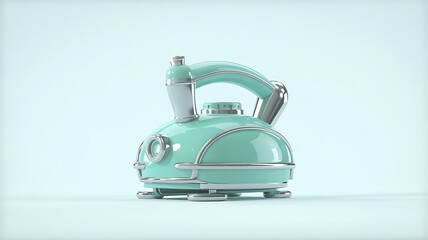 Stylish retro teal electric kettle with chrome details on blue