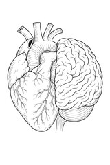 Anatomical Brain and Heart Unity Concept Line Art Background Wallpaper