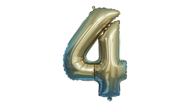 Shiny gold number four balloon perfect for birthdays, anniversaries, and celebrations