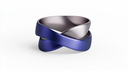 A ring with two intertwined bands in blue and silver.