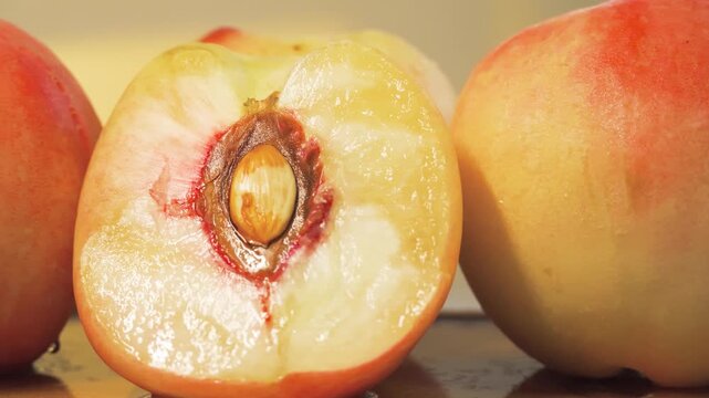 Fresh Peaches Close-Up - Yangshan Summer Fruit Video Footage