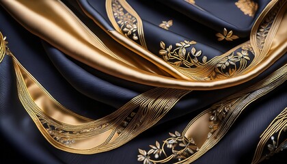 a luxury inspired 3d background featuring a black silk fabric elegantly draped with subtle golden embroidery the soft flowing textures and rich contrasts create an upscale sophisticated ambiance