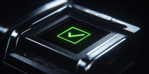 Green indicator light signals confirmation on a sleek electronic device during a tech demonstration