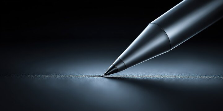 Close-up of a sleek pen poised above a smooth surface highlighting its precision and design in a minimalist setting