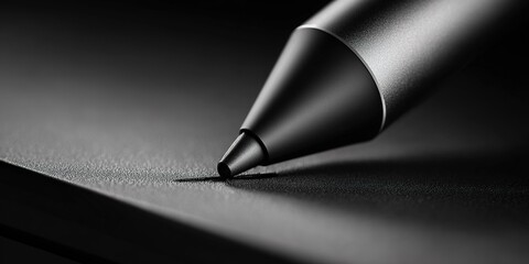 Close-up view of a black pen touching a textured surface during a creative moment in a quiet workspace