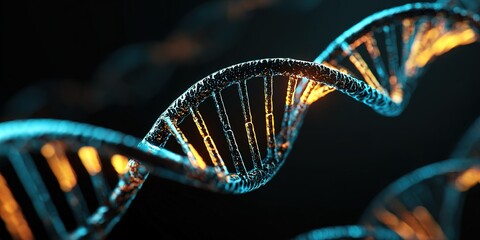 Examining the intricate structure of DNA highlighting its double helix formation in a dark background