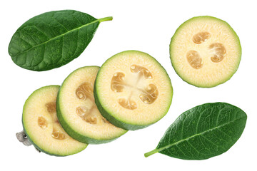 Fototapeta premium Feijoa fruit isolated on white background. Top view. Flat lay