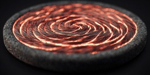 Copper wire spiral design showcasing intricate craftsmanship in a close-up shot
