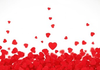 Floating red hearts pile up, creating a vibrant love backdrop