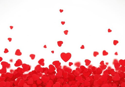 Floating red hearts pile up, creating a vibrant love backdrop