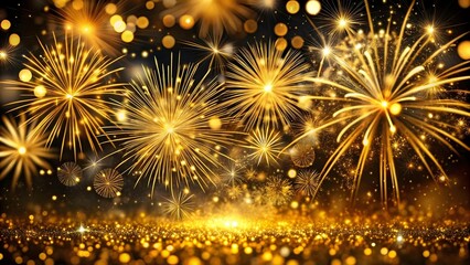 A burst of golden fireworks sparkles against a dark background