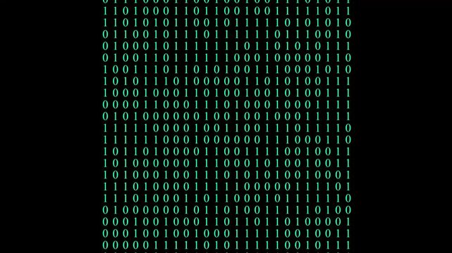 Digital code background with binary code falling looped for technology, black and white binary code animated background