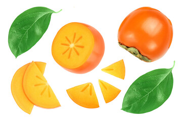 persimmon slice isolated on white background with copy space for your text. Top view. Flat lay pattern