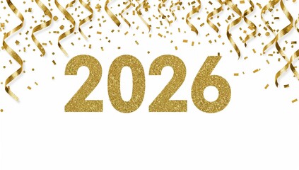 Sparkling Golden Confetti and Ribbons Celebrating the Grand Arrival of the Year Twenty Twenty Six