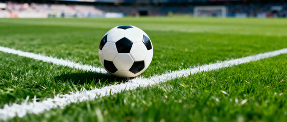 Fototapeta premium football on grass at stadium ready for match kickoff