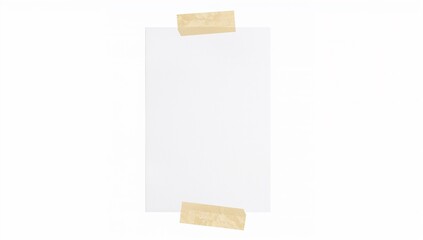 Blank Paper Attached With Tape Isolated on White Background Simple Minimalist Presentation Area for Notes or Messages