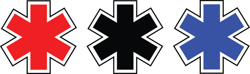 star of life emergency medical services symbols in red black blue colors with snake staff emblem for paramedic ambulance healthcare