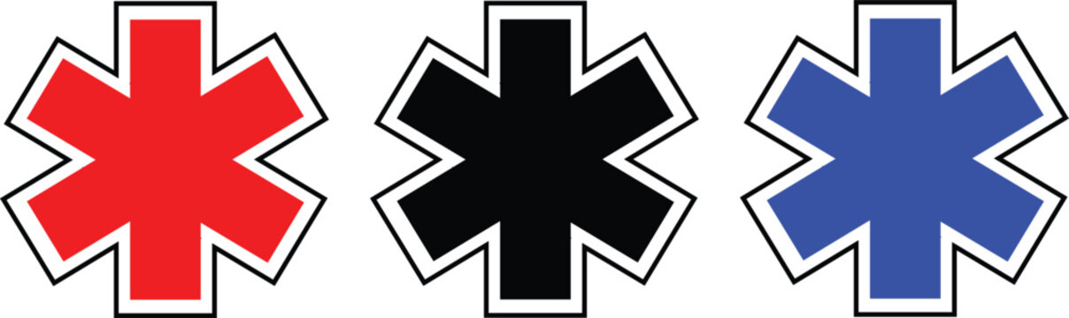 star of life emergency medical services symbols in red black blue colors with snake staff emblem for paramedic ambulance healthcare