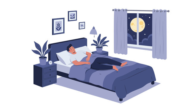 Man Sleeping on Bed at Night