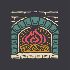 Illustration of a Fireplace with Fire