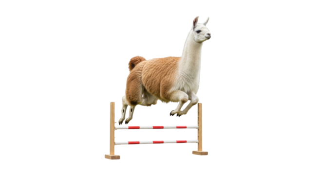 Llama jumping over hurdle isolated PNG with Transparent Background