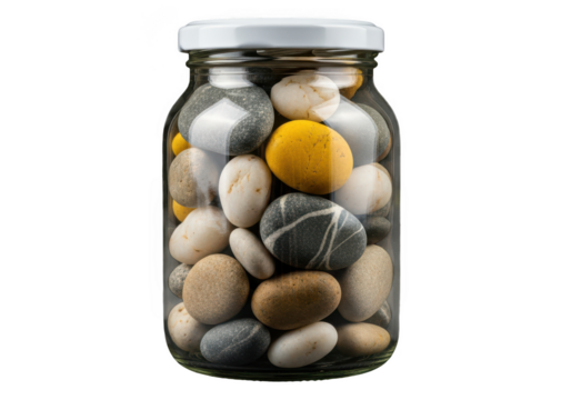 Pebbles in a glass jar for decoration idea