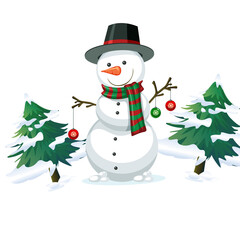 snowman with christmas tree