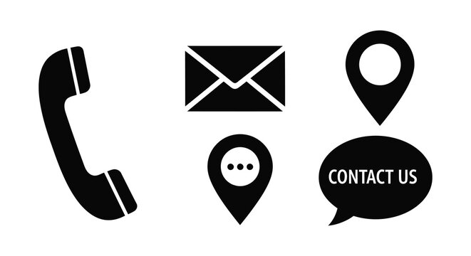 Contact information icons including phone email location and chat support