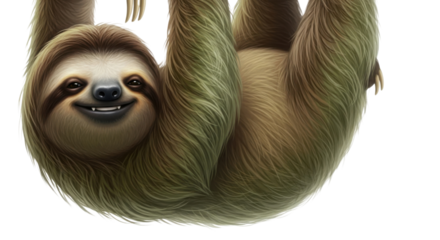 Cute sloth hanging upside down illustration isolated PNG with Transparent Background