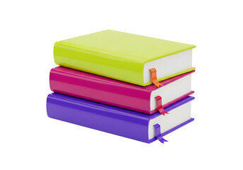 Stack of colorful books arranged in a neat pile on a white background