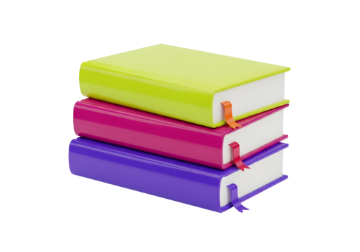Stack of colorful books arranged in a neat pile on a white background