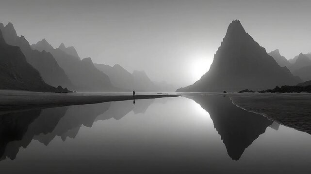 Serene Landscape with Mountains and Reflection at Dusk