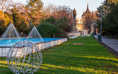 Petofi Park with Christmas decorations in Oradea, Romania