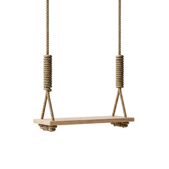 Wooden swing on white background with rope and frame