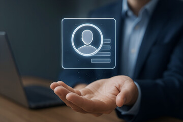 Person icon with data bars presented on a digital card