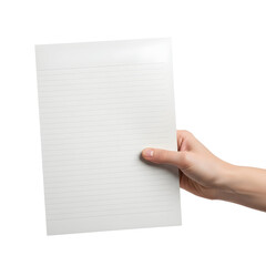 Hand holding blank notebook with pages visible