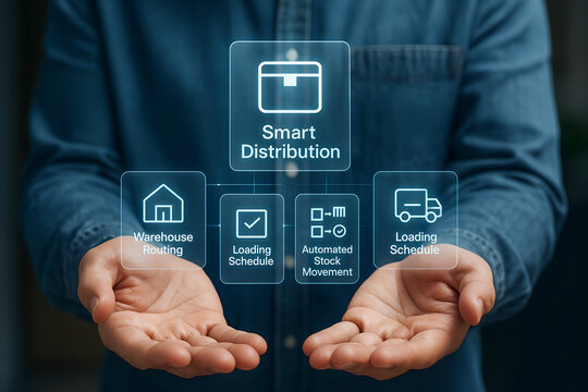 Smart Distribution Logistics Icons Held in Hands technology