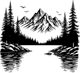 Mountain Lake Wilderness Illustration
