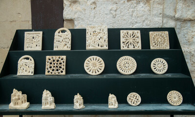 Stone tuff souvenirs and decorative tuff ventilation grilles from Matera of Matera, Basilicata, southern Italy