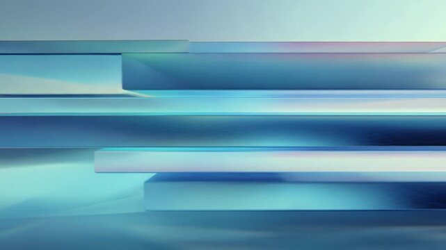 Abstract glass layers reflecting blue light background